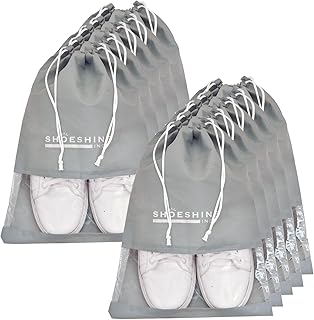 شيشين شنطة تنظيم الاحذية للسفر والتخزين للنساء والرجال لحفظ الاحذية والبوت واغطية شفافة للمنزل (عبوة من 10 قطع)