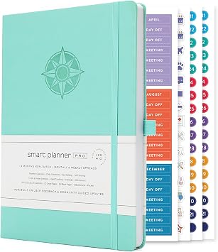 Smart Planner Pro Medium 10 x 7 inches B5 Undated Agenda Daily Planner Tested & Proven to Achieve Goals & Increase Productivity, Time Management & Happiness with Weekly, Monthly, Gratitude Sections, Back Pocket Turquoise