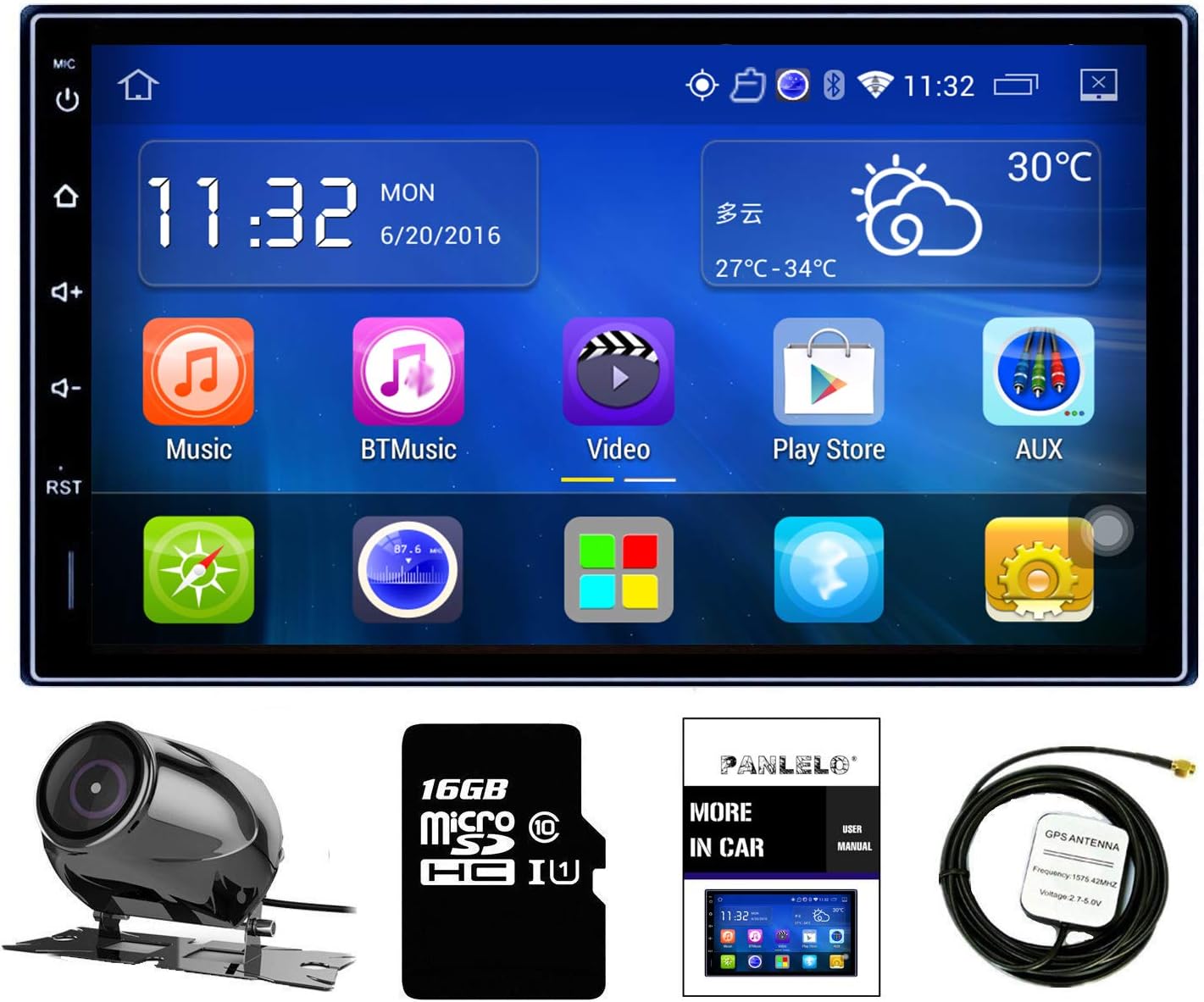 Panlelo Android Car Stereo Rear View Camera Quad Core 1G RAM + 16G ROM 16G SD Card 7 inch 2 Din In Dash Car FM/AM/RDS Radio Wifi Touch Screen Multimedia Player Mirror Link GPS Navigation