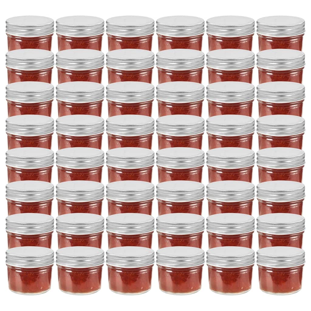 Marmeladengläser mit Silbernen Deckeln 48 Stück 110 ml Glasbehälter luftdicht Vorratsgläser für Marmelade Honig Sirup Aufbewahrung Küche Haushalt