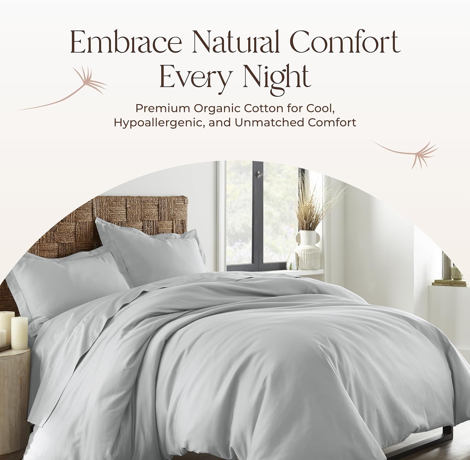 100% Organic Cotton Duvet Cover Queen Size - Naturally Soft Lightweight & Cooling Duvet Cover Set with Decorative Shams - Premium GOTS Certified 300 Thread Count Sateen Weave (Shore, Queen)