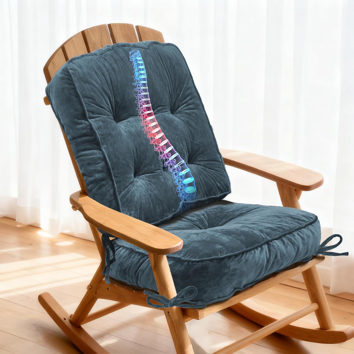 Rocking Chair Cushion Indoor, High-Density Sponge，Memory Foam Non Slip , FadeShield Thicken Durable Tufted Pads,Set of Seat & Back Cushion with Ties for Outdoor Rocker, 2 Piece, Gray,22x17x3/17x17x4