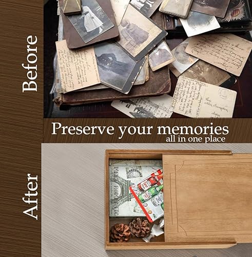 Miniatura 5 de WEBU Caja de madera con tapas, cajas de recuerdo con tapas deslizantes para joyas, baratijas, cartas, recuerdos, fotos, recuerdos, caja de memoria