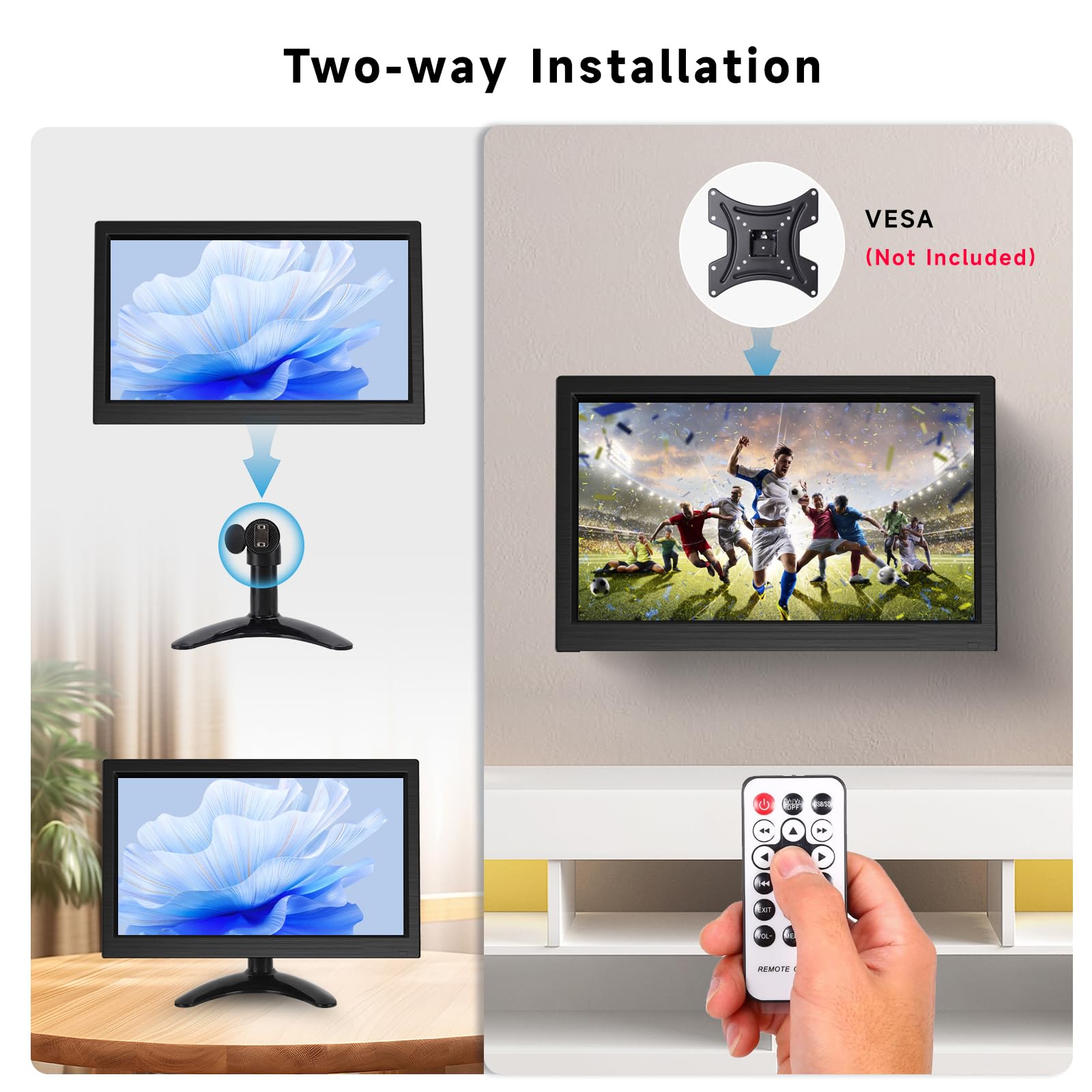 podofo Tragbarer 11,6-Zoll Monitor 1920 * 1080P HD LCD, Mini Monitor für PC, Überwachung, Computer, Raspberry Pi mit HDMI/VGA/BNC/AV/Eingebauter Lautsprecher/VESA, 12-24V