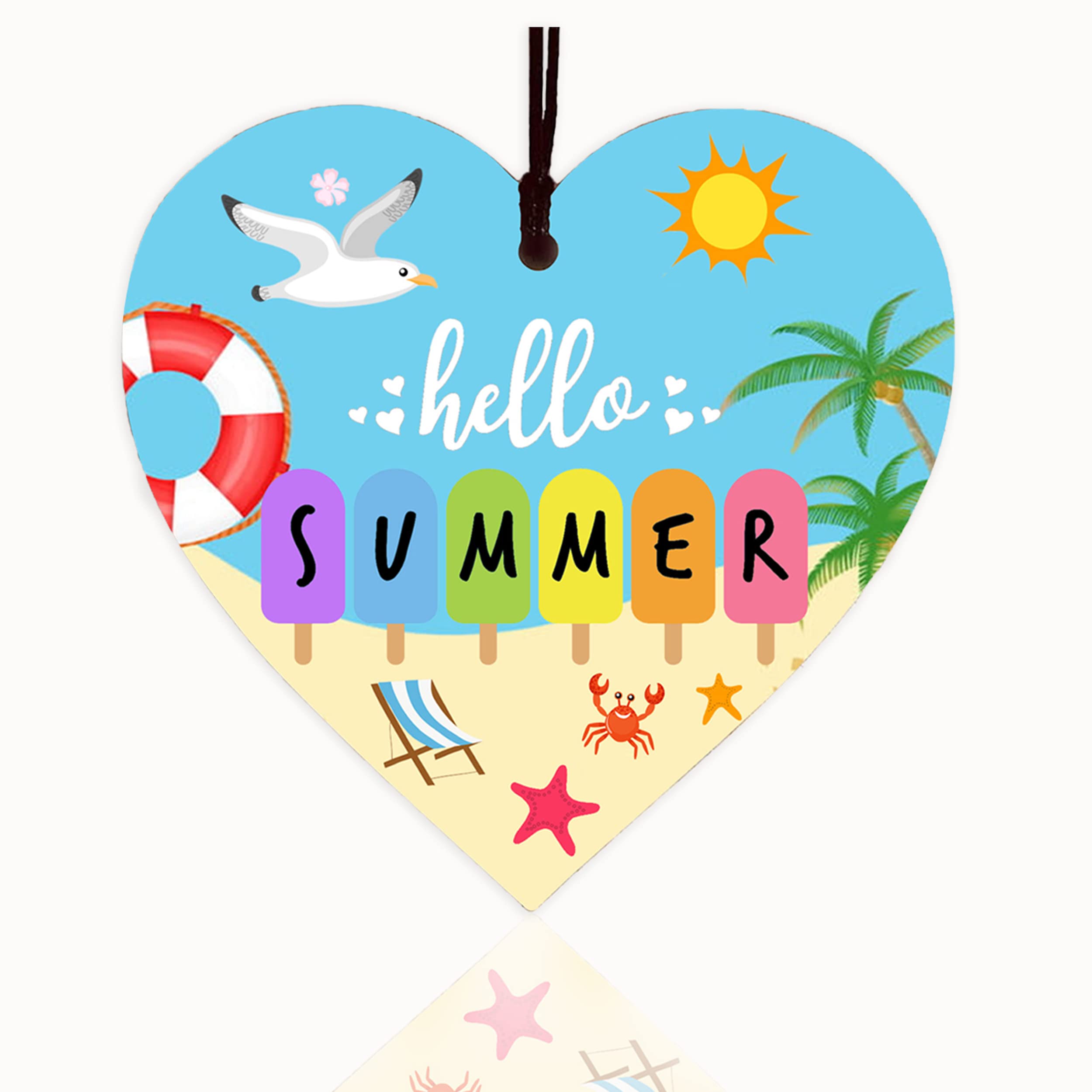 Hello Summer Wooden Decorations Summer Gifts for Kids Summer Heart Sign House Decoration Summer Garden Accessories Decor for Summer Holiday Summer Garden Plaque