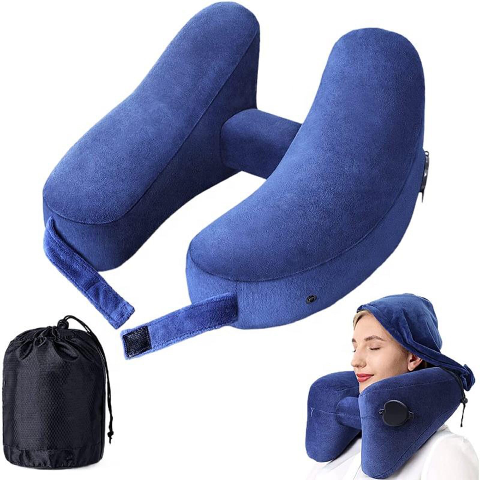 CamidyNeck Pillow for Travel H Shape Inflatable Airplane Neck Pillows with Portable Hood Neck Support Inflatable Travel Pillow for Office Home