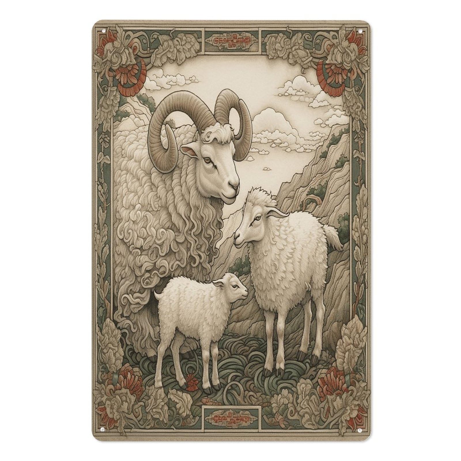 Adfgyerh Style Sheep Pattern Tin Sign Hanging Art Prints,Wall Decor For Gifting And Party Decoration 7.9X11.8 Inch,Wall Art For Home Garden Greenhouse Living Room Bedroom Yard