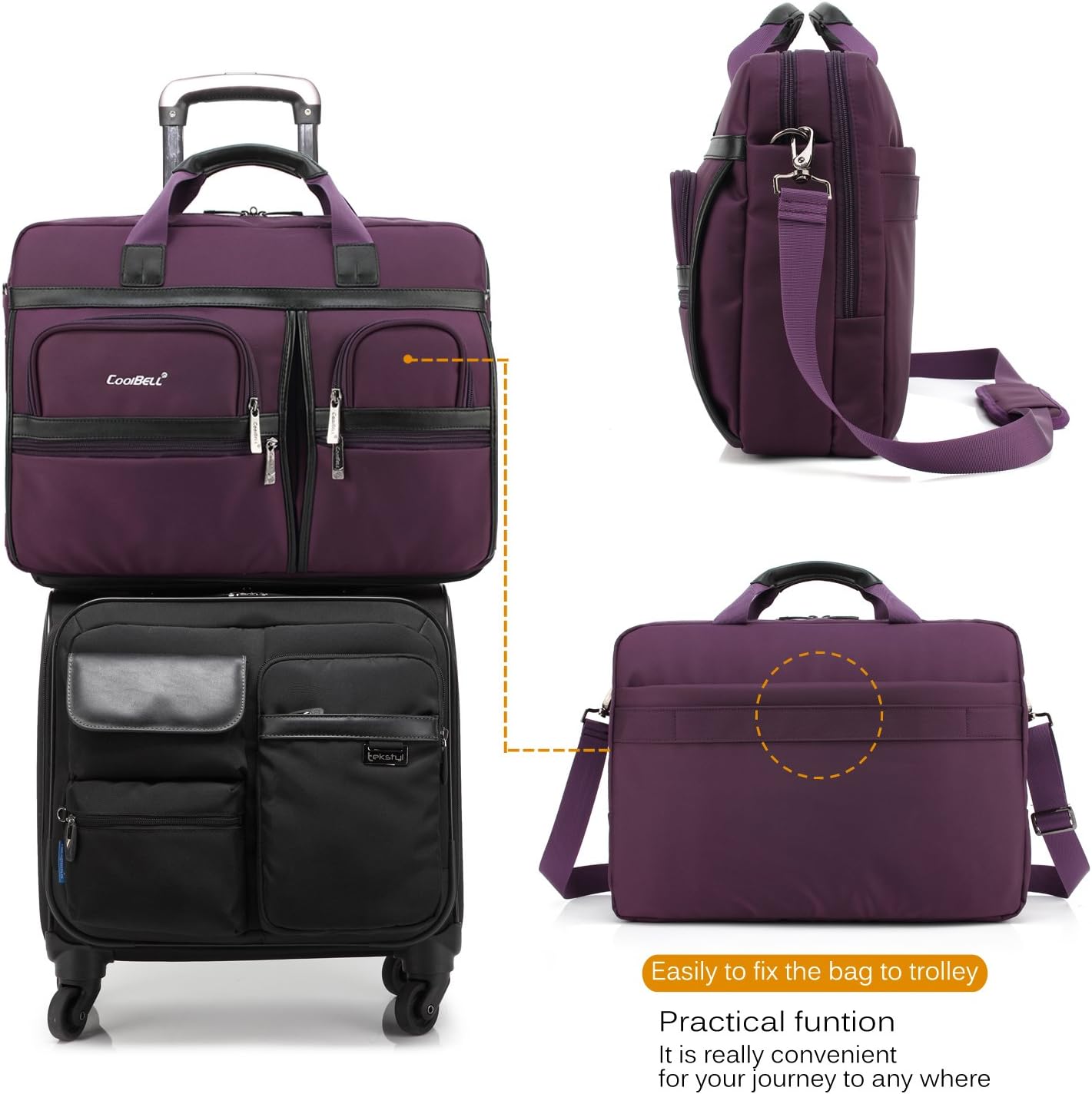 CoolBELL 15.6 Inches Laptop Bag Briefcase Protective Messenger Bag Shoulder Bag for Laptop/Ultrabook/Tablet/Business/Women (Purple)