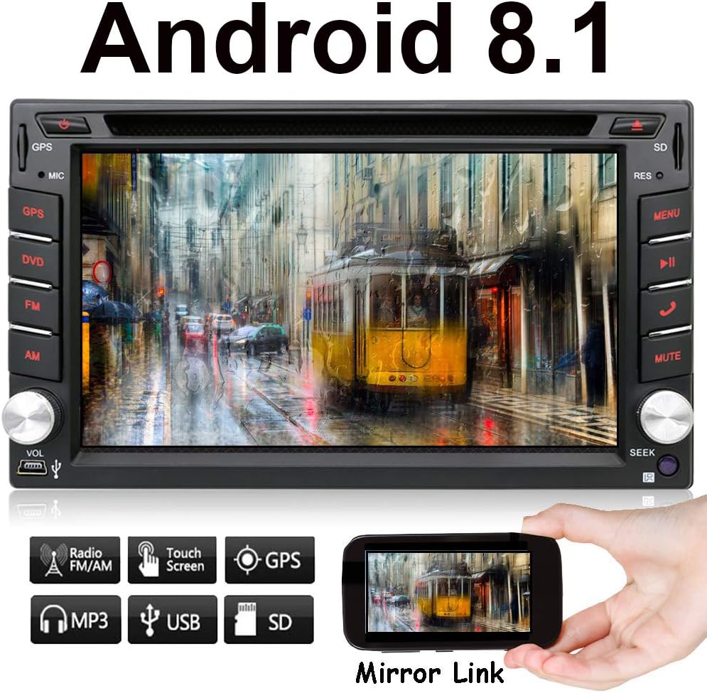 Android 8.1 6.2" Car Audio GPS Navigation Receiver Double Din Apple Carplay Car Stereo Radio USB DVD Player Wifi Full Screen Multimedia Mirror Link SWC OBD2 RCA