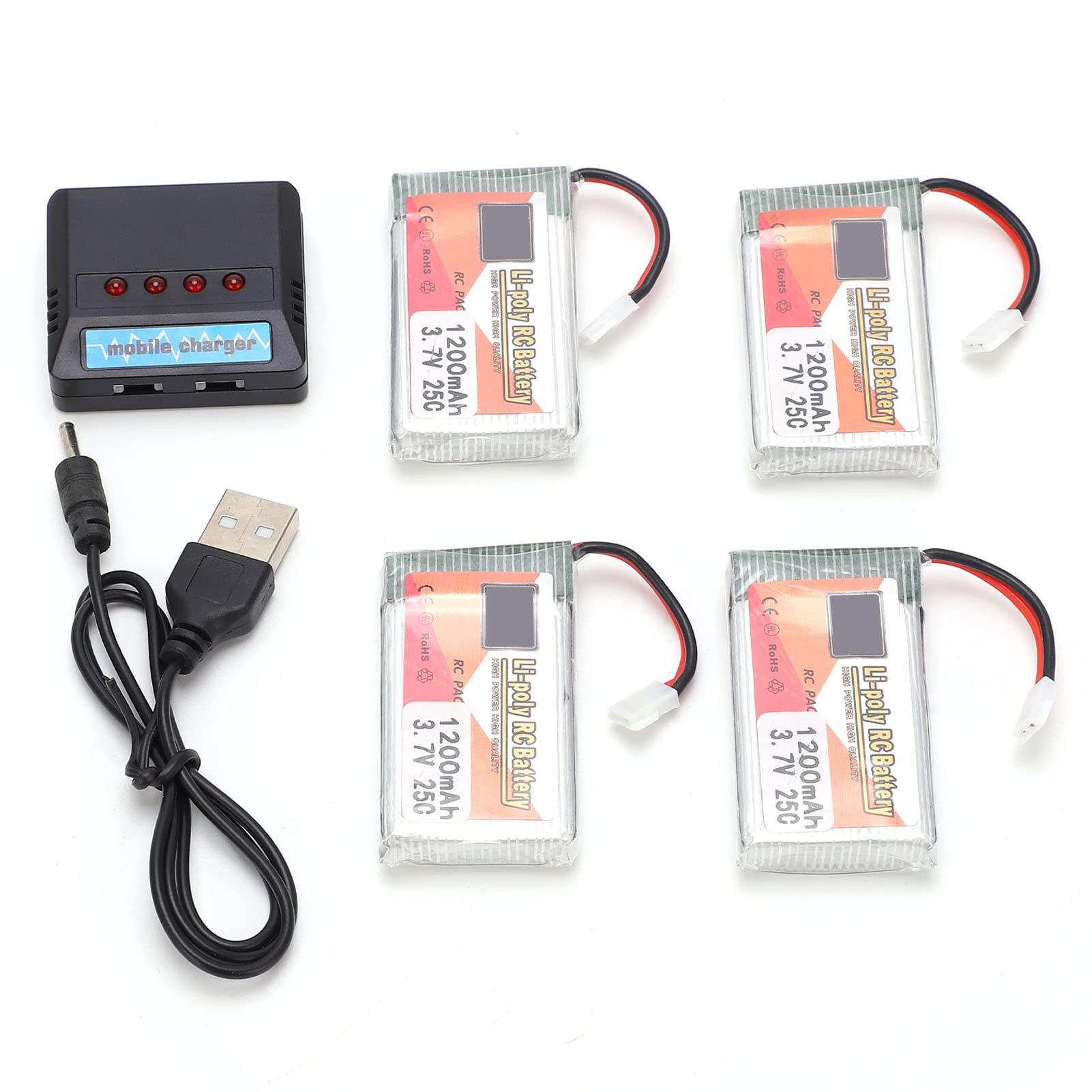 4PCS 3,7 V 1200 mAh 25c akumulator LIPO z mini białą wtyczką i zestawem ładowarki do dronów samochodów RC
