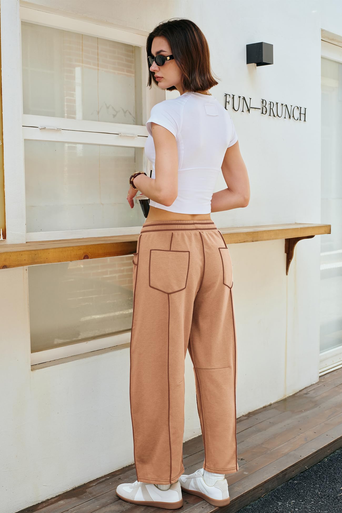 Nirovien Womens Barrel Sweatpants High Waisted Wide Leg Sweatpants Drawstring Lounge Baggy Pants Barrel Sweats