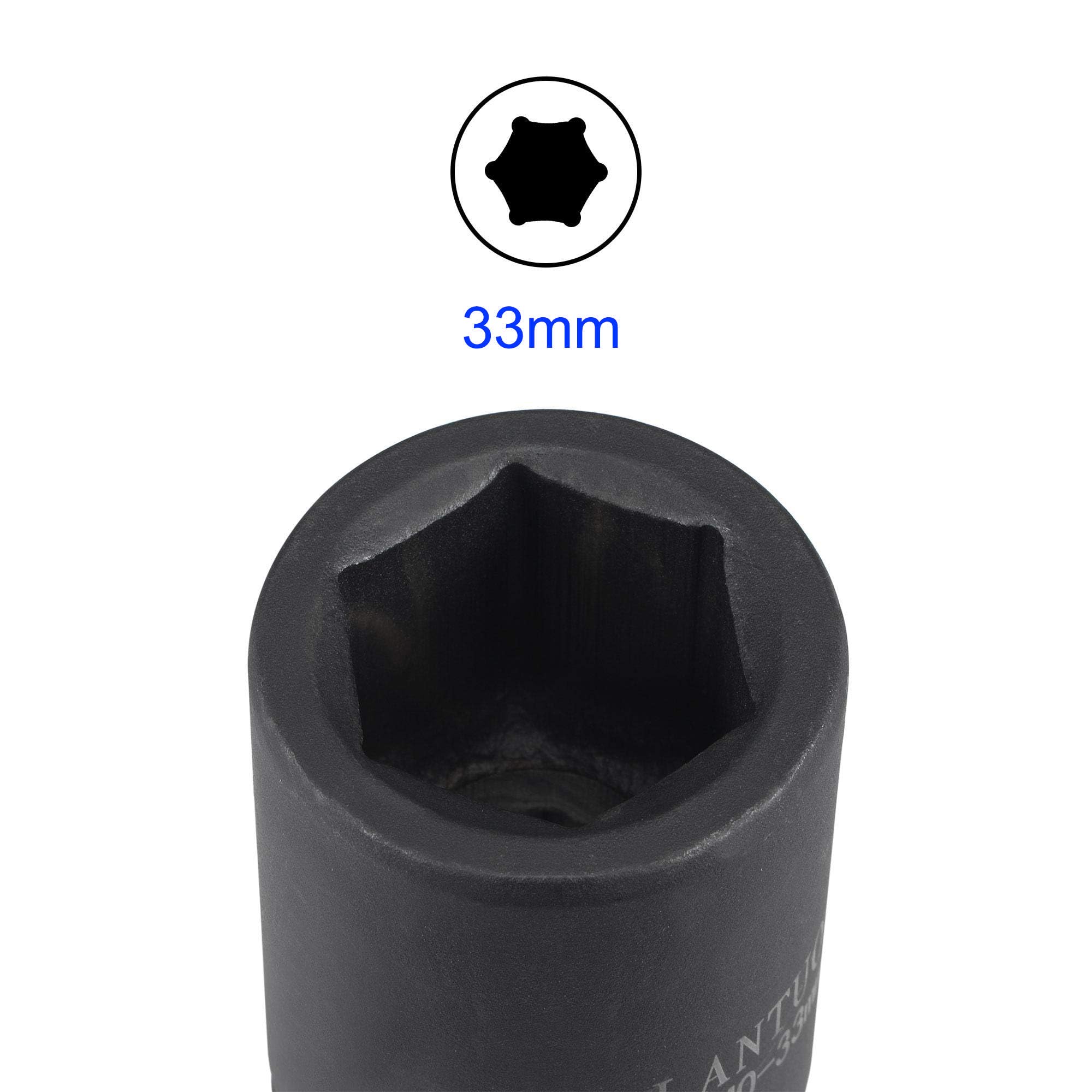 MACHSWON 1 Inch Drive - 33mm Deep Impact Socket with 6 Point Design, Heat-Treated Cr-V Steel 80mm Length, Metric Sizes - Image 3