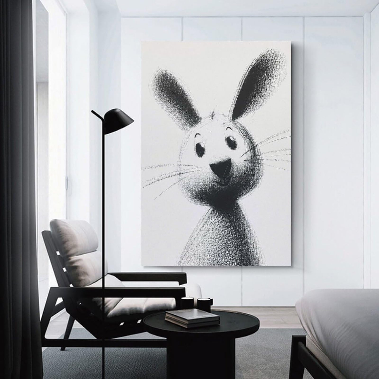 Junmoney Cute Bunny Illustration Canvas Wall Decor 08x12inch(20x30cm), for Calm Bedrooms, Home Corners Or Flats, An Easy Wall Refresh for Bedrooms