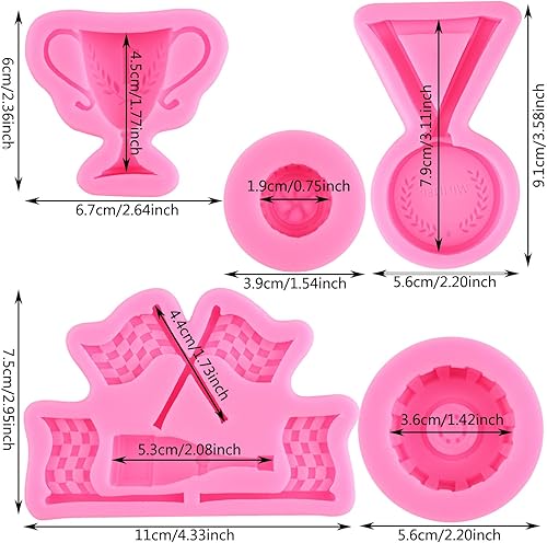 Miniatura 2 de ZiXiang Moldes de silicona para autos de carreras, molde redondo 3D para fondant, molde de rueda de camión, molde de silicona para medalla, trofeo,