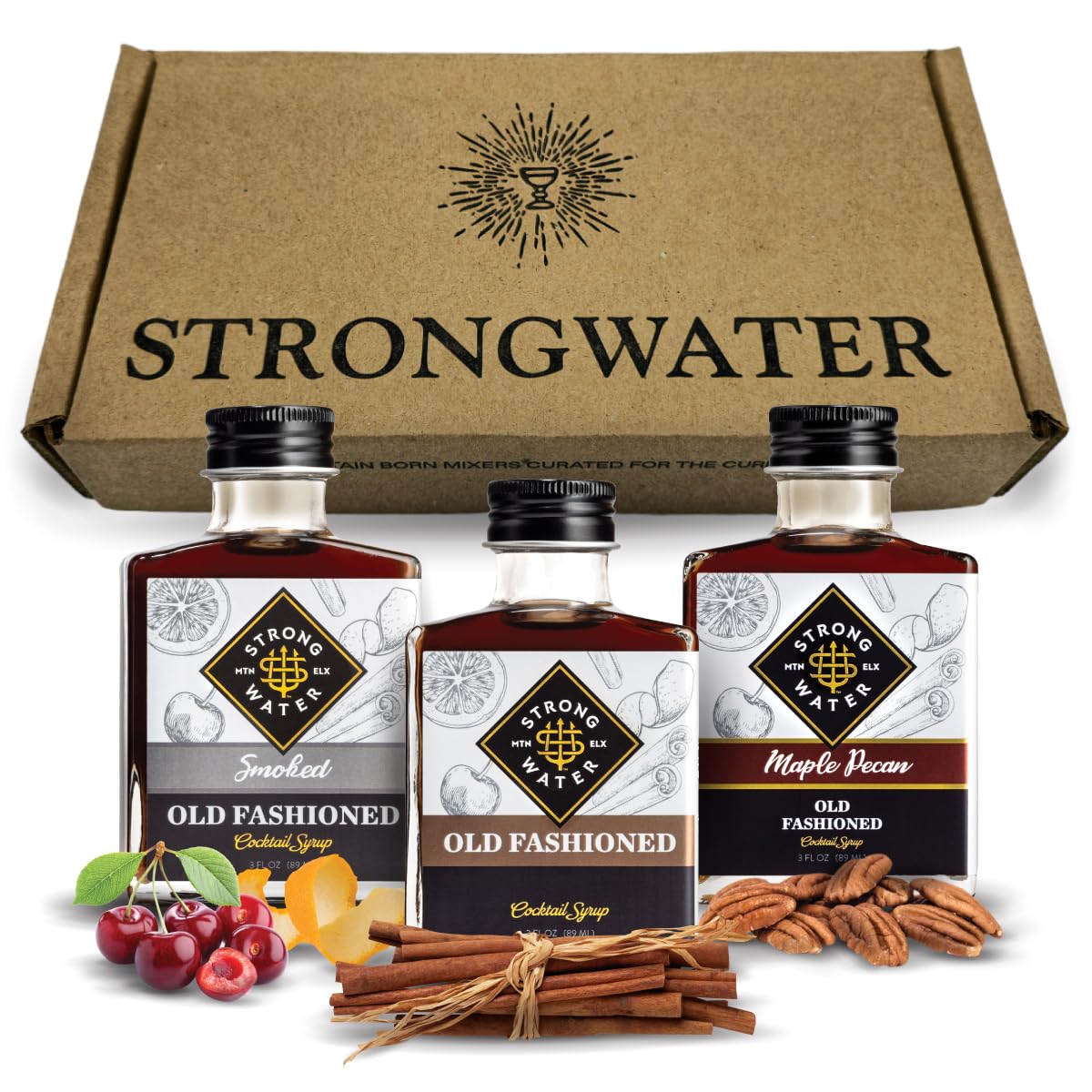 Strongwater Old Fashioned Craft Cocktail Mixer - Makes 36 Cocktails - Handcrafted Old Fashioned Syrup with Maple, Pecans & More - Old Fashioned Gift Set, Just Mix with Bourbon or Whiskey