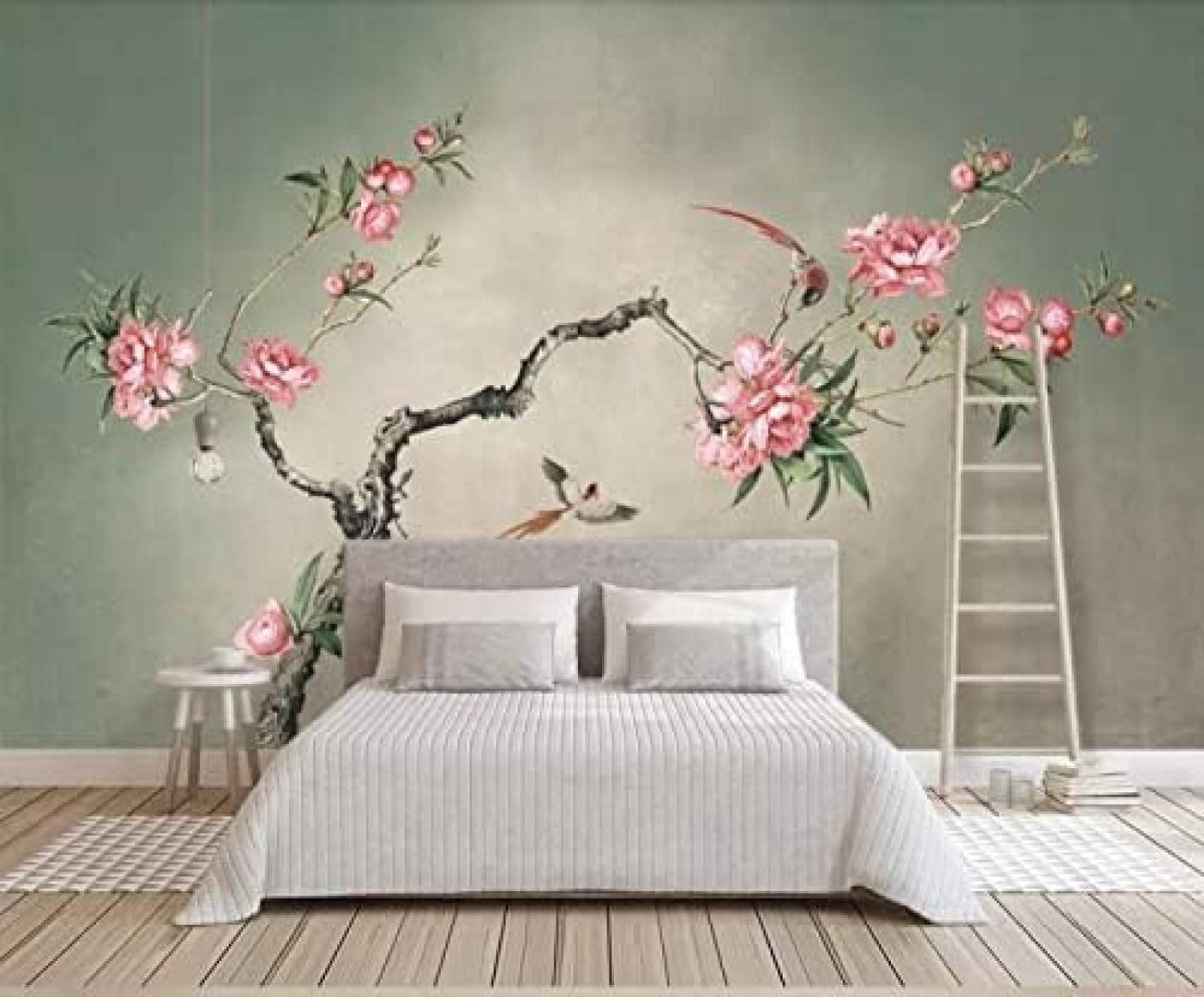 Papier peint 3D oiseaux et fleurs intissé haut de gamme pour chambre à coucher