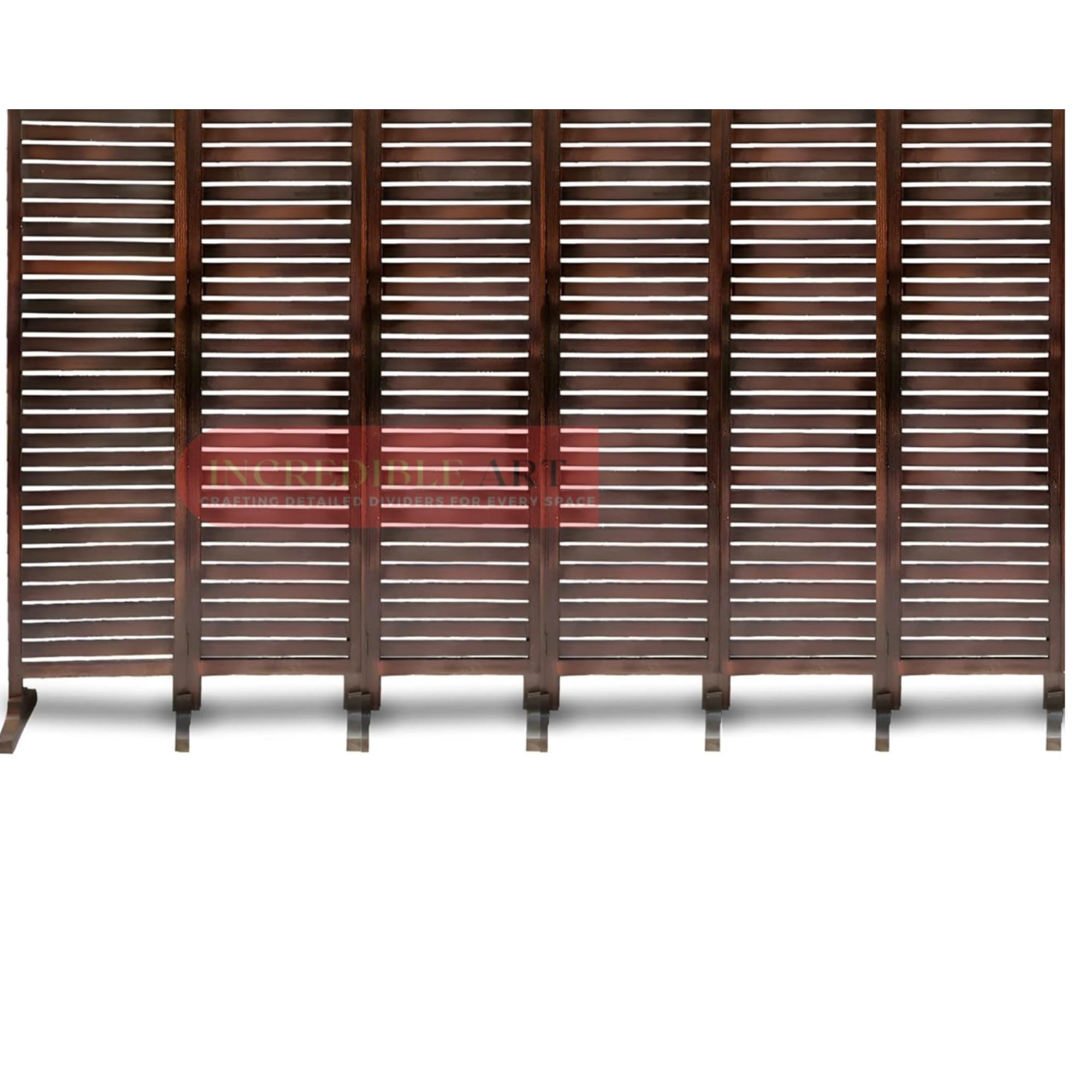 Wooden Partition Wall Divider for Living Room, Wood Privacy Screen, Room Separator Rectangle Line Design- 5 Feet in Height (6 Panels with 7 Stands)-image-35