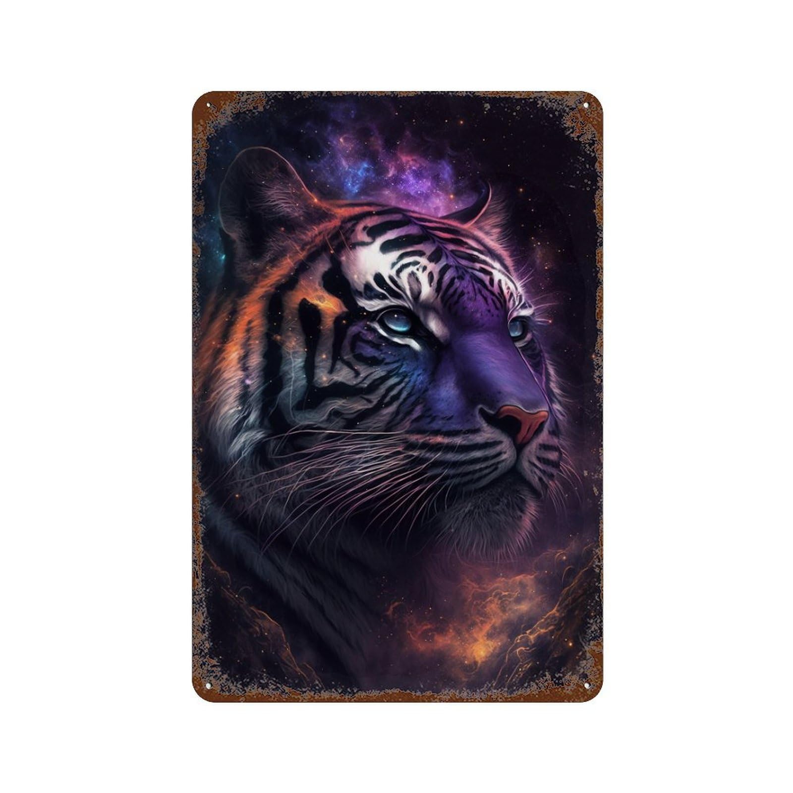 Cosmic Tiger Portrait-22 11.8"x7.9" Retro Metal Sign, Vintage Wall Decor for Garage, Bar And Workshop Decor