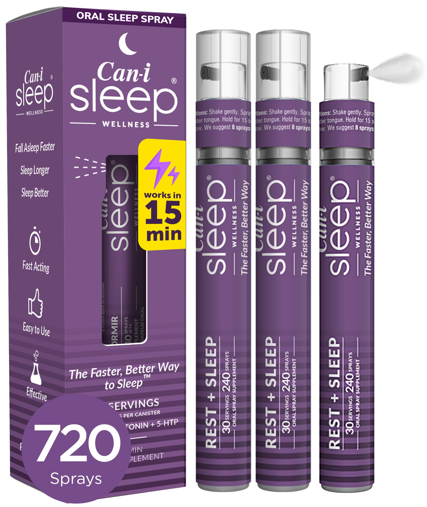 Sleep Faster & Longer: Oral Sleep Spray for Shift Workers who Need to Adjust to Shift Changes and Crazy Sleep routines. Can I Sleep Supplement - 3 canisters with 90 Servings