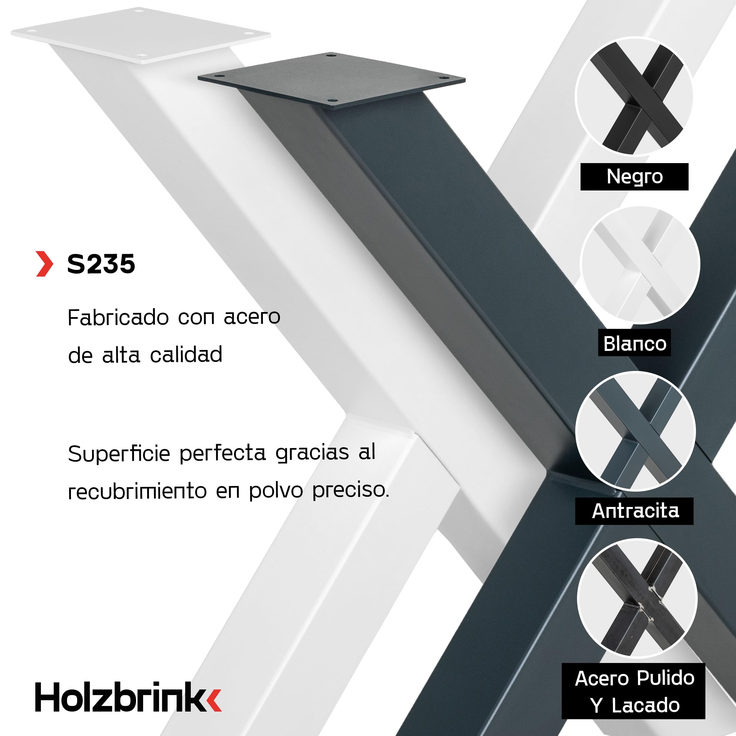 HOLZBRINK Pata de Metal Negroen Forma de X | Estructura de diseño para Mesa de Centro, Comedor, Escritorio, Banco | Pata de Mesa de 1 Pieza 30x43 cm