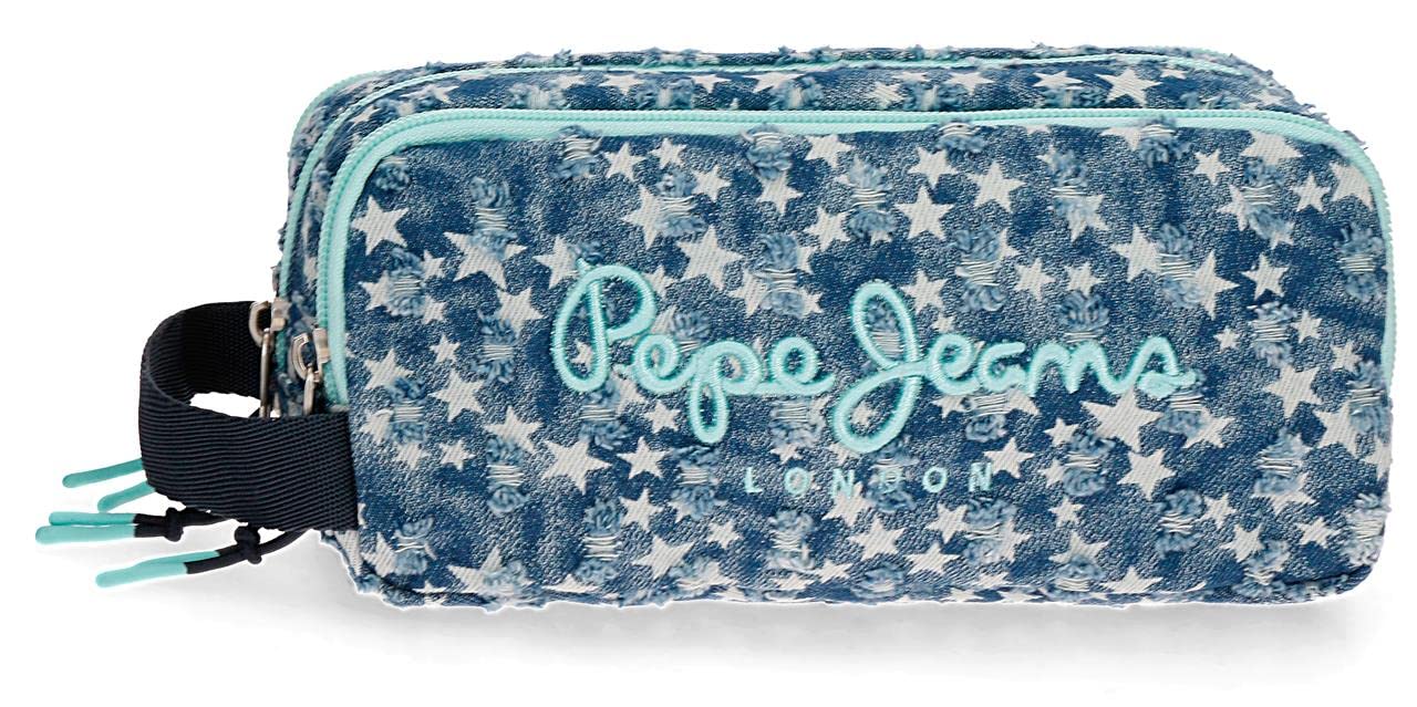 Pepe Jeans Denim Star Estuche Triple Azul 22x10x9 cms Poliéster
