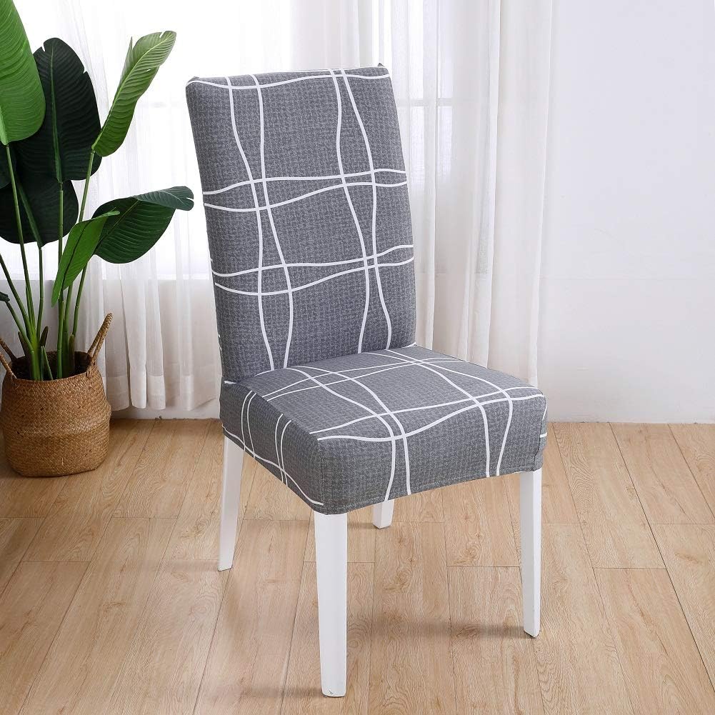 BCKAKQA Stretch Chair Covers for Dining Room Grey Checked Dining Chair Slipcovers Set of 6 Soft Spandex Removable Washable Dining Chair Seat Covers for Dining Room Wedding Banquet Party Decoration - Image 3