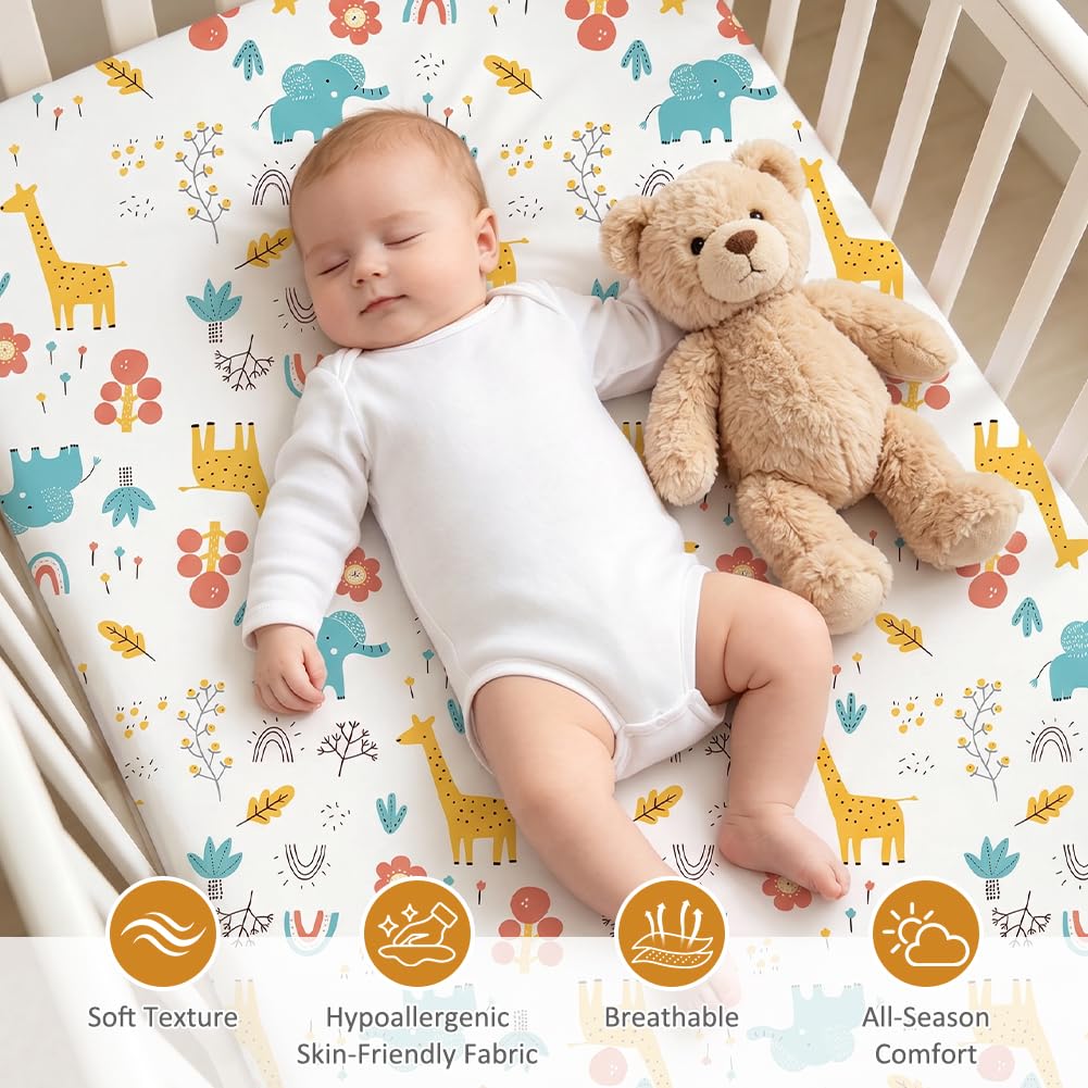 Aolso Lenzuola con Angoli per Passeggino Set, 3 PZ 120 * 60 cm, Lenzuola con Angoli Elasticizzate in Morbida e Setosa, Per Culla Co-sleeping, Lettino, Bimbo e Bimba - Arcobaleno