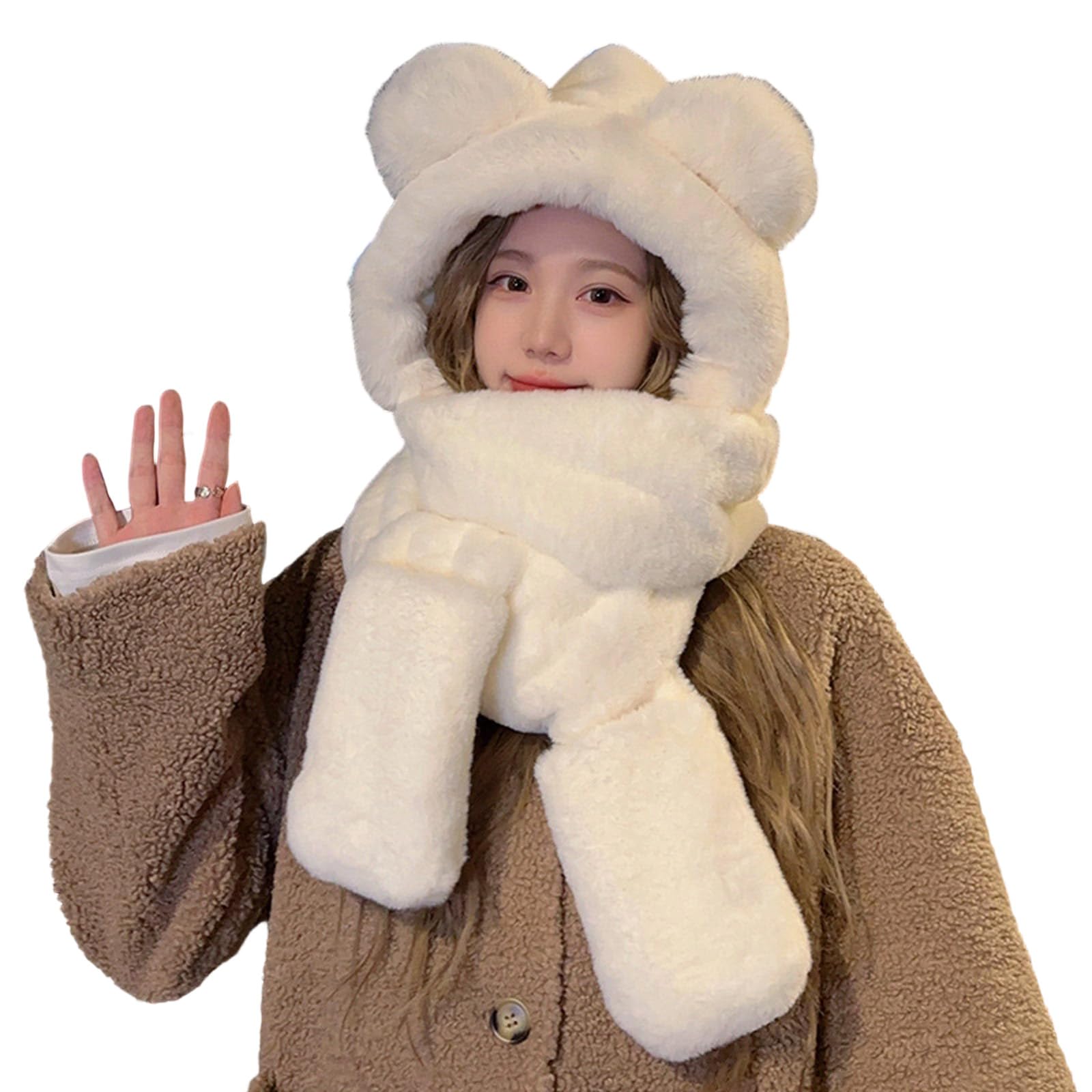 YUXITA Unisex Warm Hooded Scarf Trapper Hat Stylish Gloves Warm Ushanka Hat for Outdoor Winter for Skiing Camping Hiking
