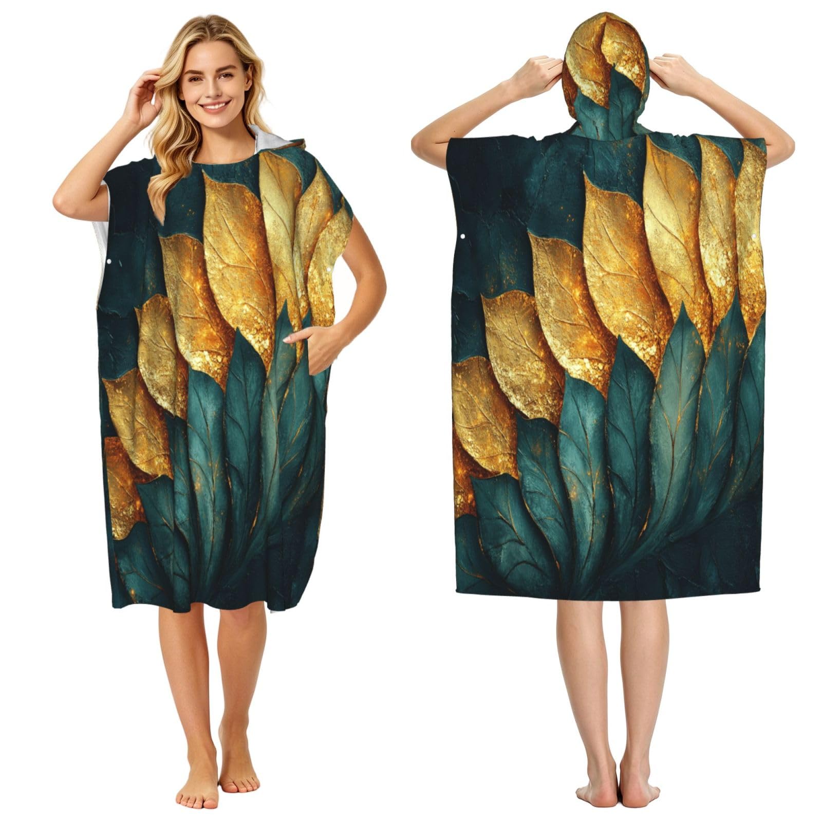 KLGRTJHK Yellow Turtle Dorsal Leaf Adult Hooded Beach Poncho Towel 43"X35"