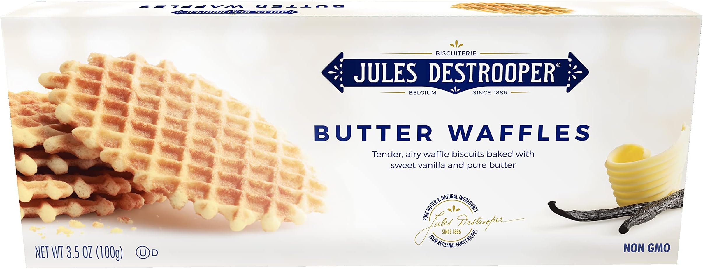 Butter Waffles - Caramelized Waffle Cookies, Certified Kosher Dairy, Non-GMO, Authentic Biscuits Made in Belgium - 3.5 Oz