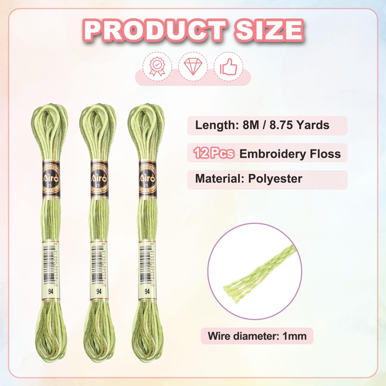 PATIKIL 12 Skeins Embroidery Floss, Polyester Embroidery Threads Bracelets String for Cross-Stitch Hand Embroidery, Grass Green - Image 2