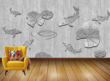 Avikalp Exclusive AVZ0785 Modern Minimalistic Texture Texture Koi Embossed Tv Background Wall HD 3D Wall Sticker(182cm x 152cm)