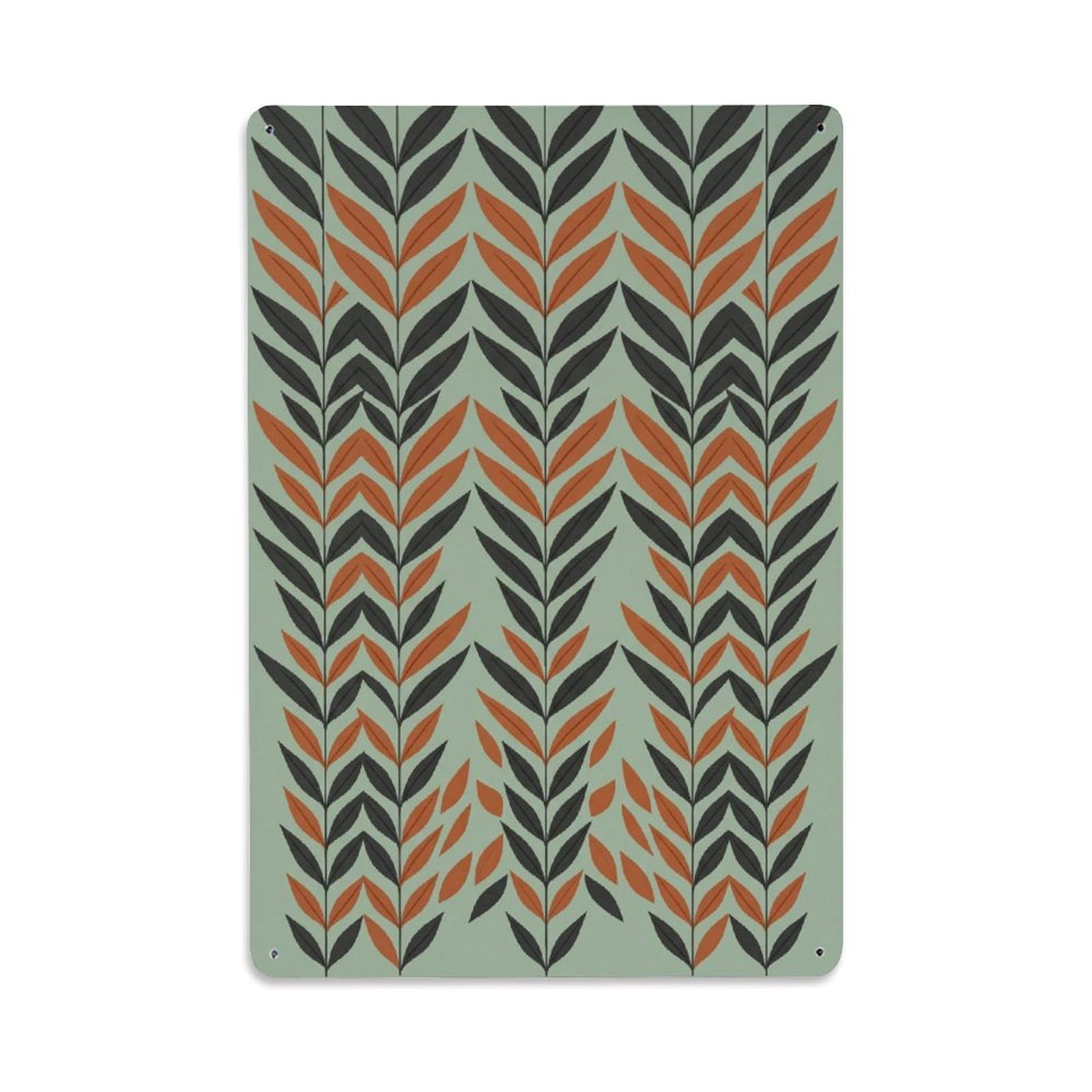 Bohemian Abstract Green Leaf Chevron Metal Tin Sign Plaque Wall Decor for Cafe, Club Bar, Office, Home Garden Metal Poster 8x12Inch