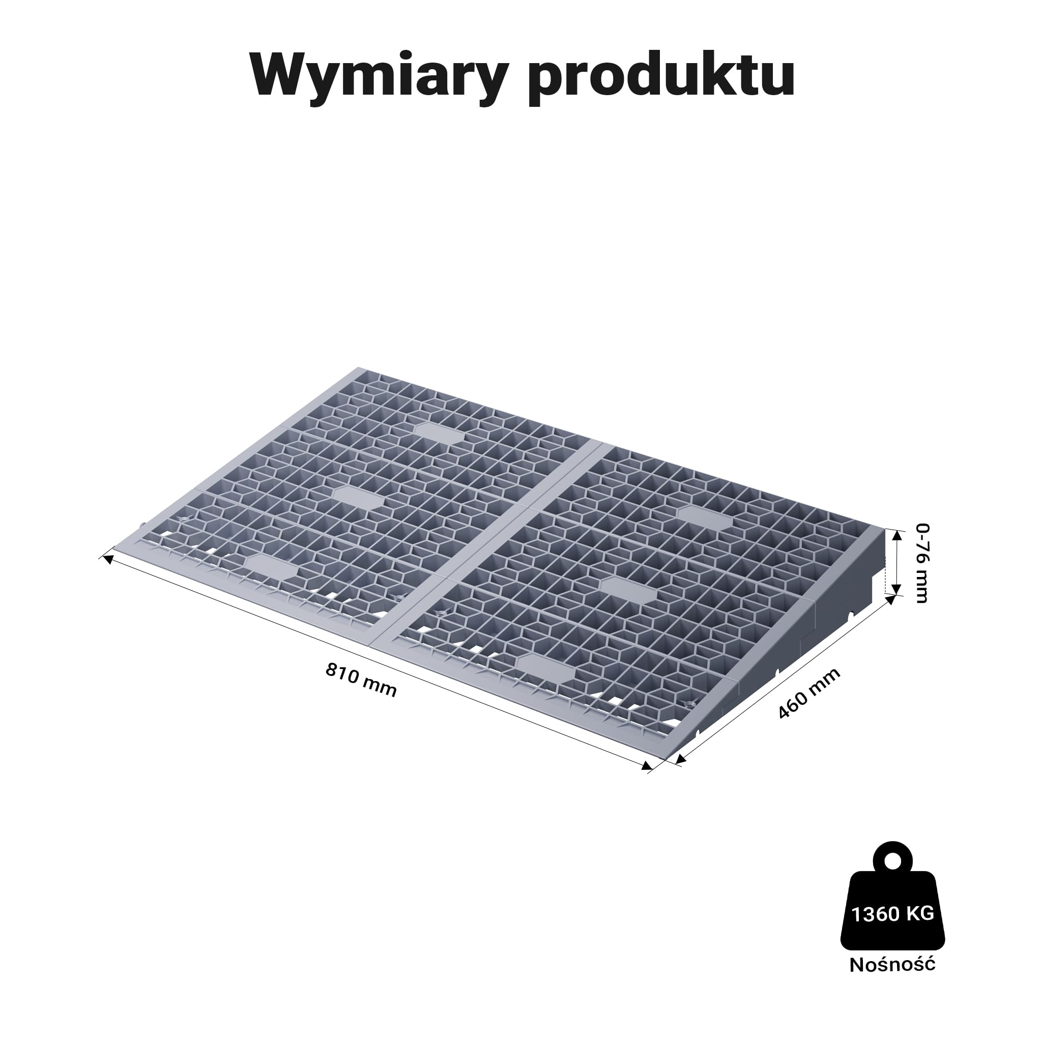 Wiltec Rampa progowa modułowa do 1360 kg nośności, o wymiarach 810 x 460 x 0-25/25-50/50-76 mm, możliwość wydłużenia, szybki montaż