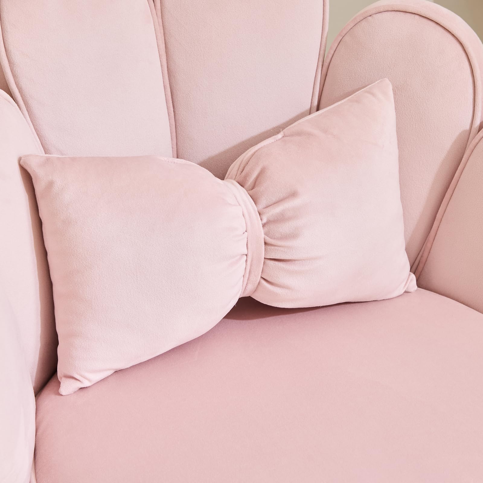 Schminktisch Stuhl mit Blütenblatt-Rückenlehne, Sessel Wohnzimmer, Lesesessel mit Schleifenkissen (Rosa)