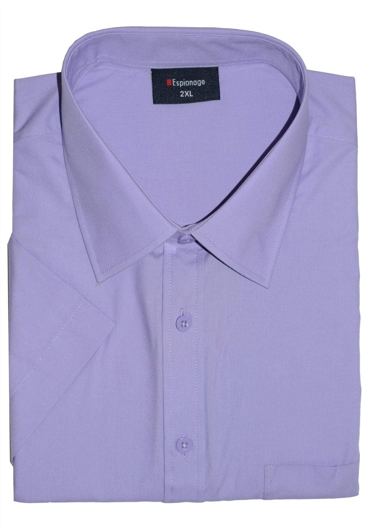 Espionage Mens Big Size Plain Collar Short Sleeve Shirt (147) in Lilac in 8XL