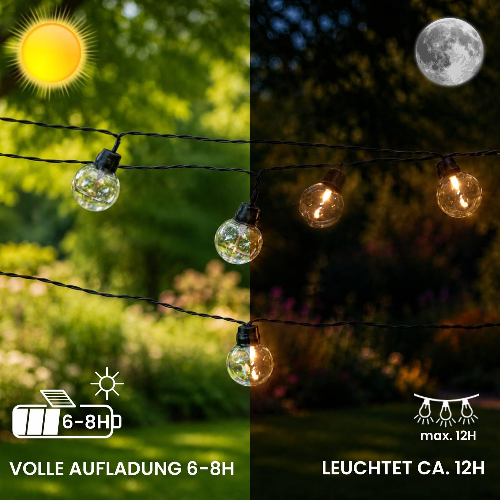 Lumiled Solarny łańcuch świetlny do użytku na zewnątrz, 7 m, 20 diod LED + 2 zapasowe żarówki, pilot zdalnego sterowania, IP44, odporny na warunki atmosferyczne, 8 trybów pracy, ciepła biel, 3000 K