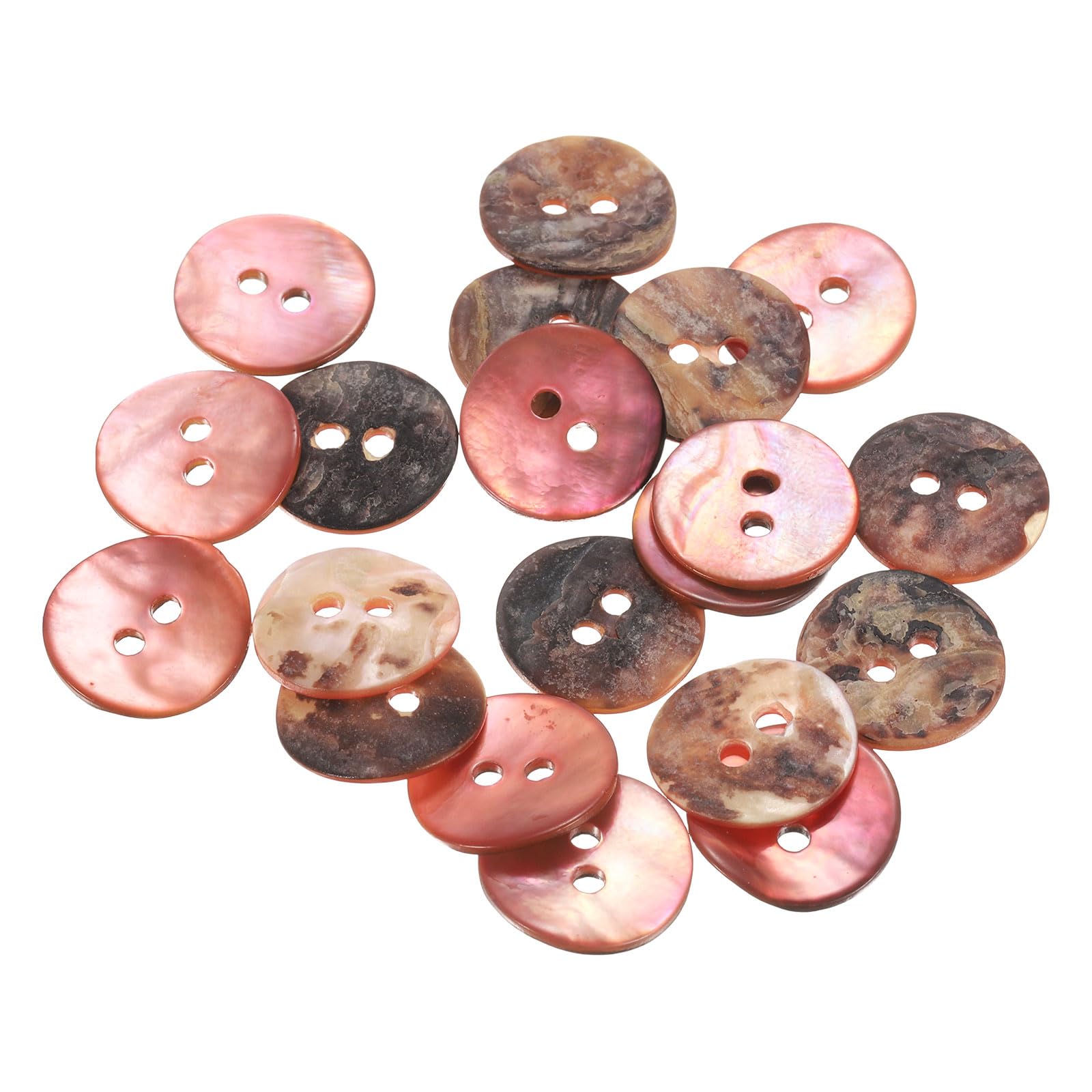 sourcing map 20Pcs Natural Shell Buttons, 15mm 2 Hole Mother of Pearl Blazer Buttons Sewing Craft Shell Discs for Shirt Sewing DIY Crafts Decoration, Pink