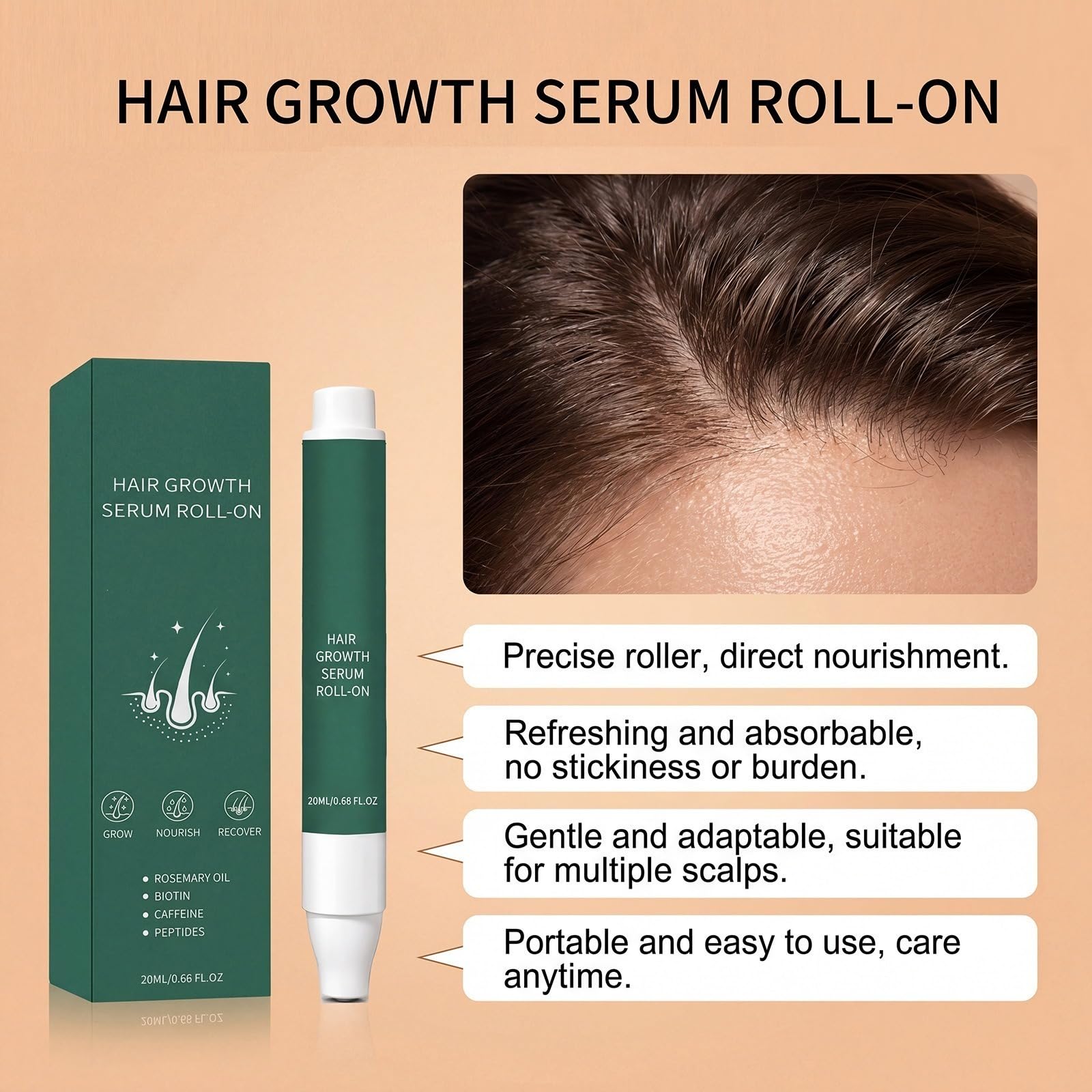 Haarwachstumsserum Roll-On 20 ml – fördert das Wachstum & repariert die Haare – beruhigende Scalp-Pflege für feines / geschwächtes Haar