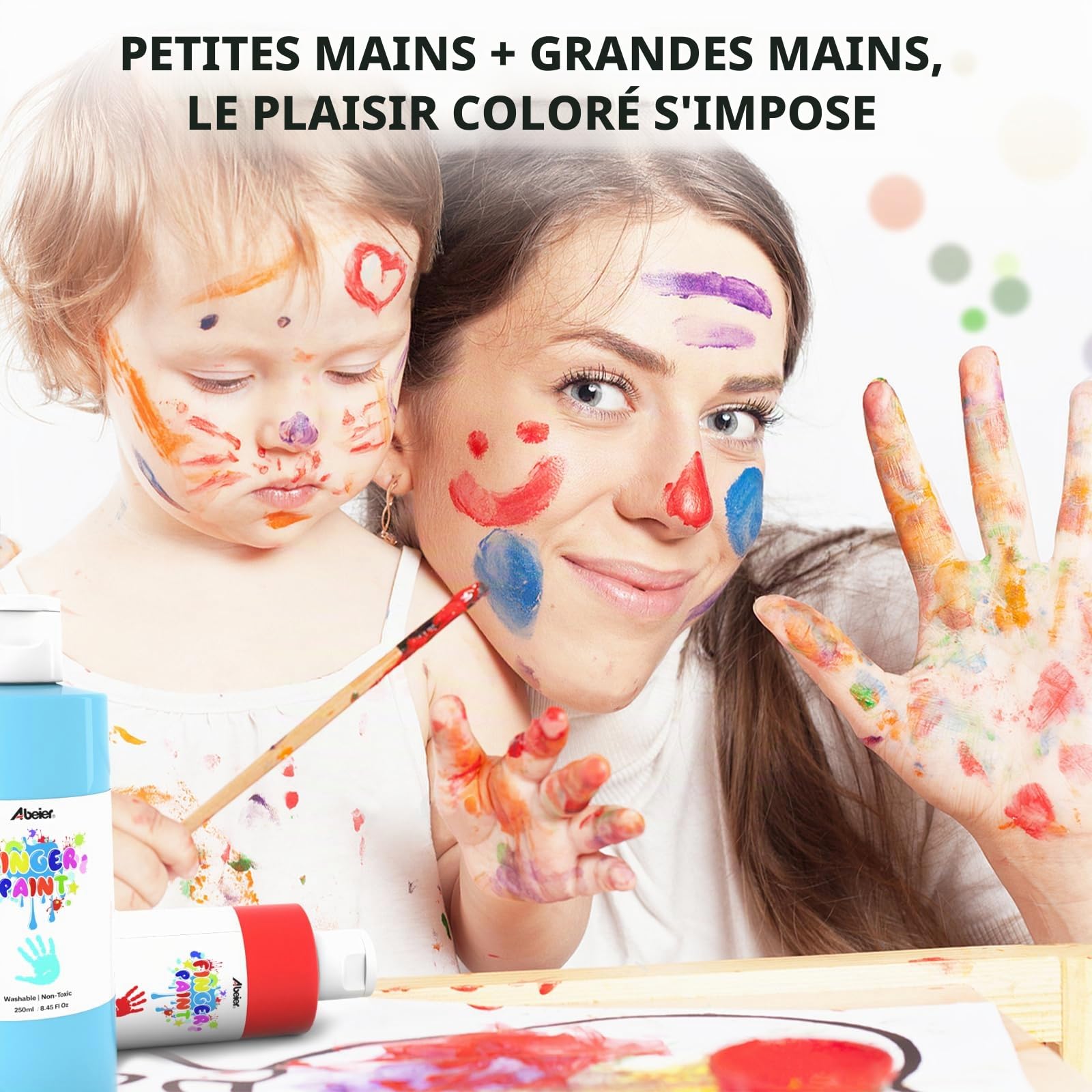 ABEIER Peinture au doigt pour enfants non toxique 250 ml x12, lavable, peinture au doigt pour empreintes, accessoires de peinture sûrs pour la maternelle, l'école, l'apprentissage précoce, le