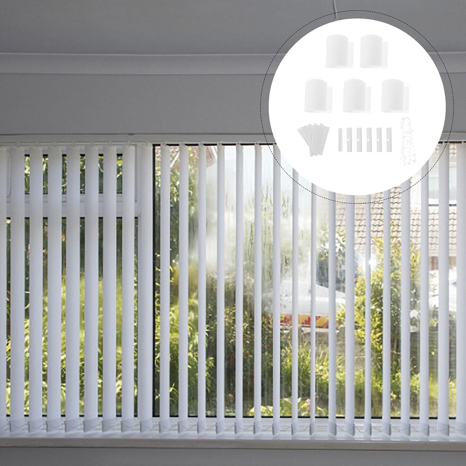 5-inch DIY Polyester Vertical Blinds Replacement Slats Set with Adjustable Height Blades for Window Shades, 5 Pieces for Patio Door Repair and Home Décor