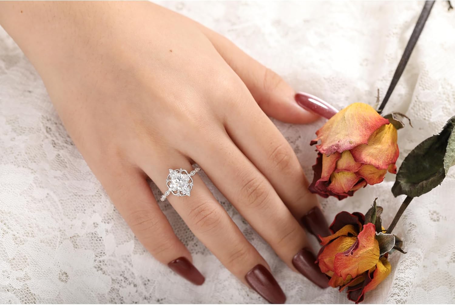 Vintage Moissanite Ring for Women 925 Sterling Silver Plated Platinum Wedding Engagement Promise Ring for Her Size 4-9 - Image 6