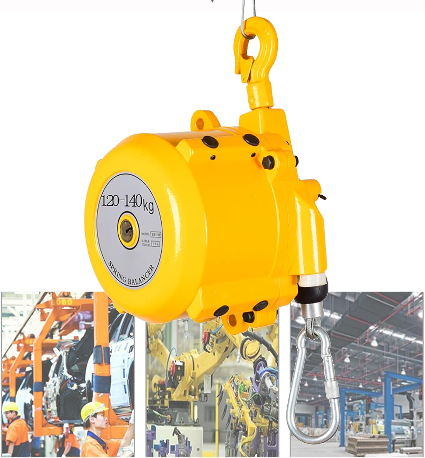 Heavy-Duty Retractable Spring Balancer Tool – 120-140kg Capacity Screwdriver & Wrench Holder with Steel Wire Rope for Workshop & Automotive Assembly Line