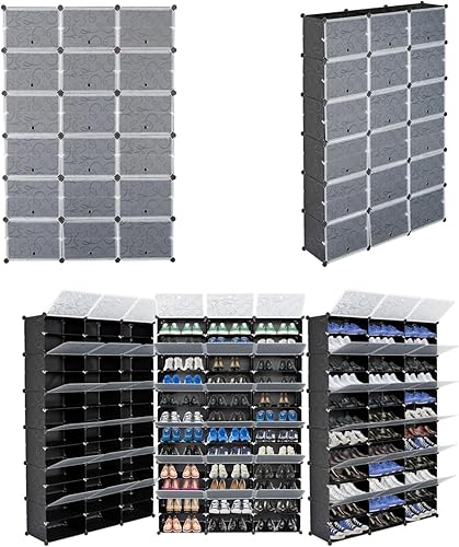 Miniatura 4 de CONFIAR Estante organizador portátil de 12 niveles, 72 pares, 36 rejillas, estante de almacenamiento de torre, soporte expandible para tacones,