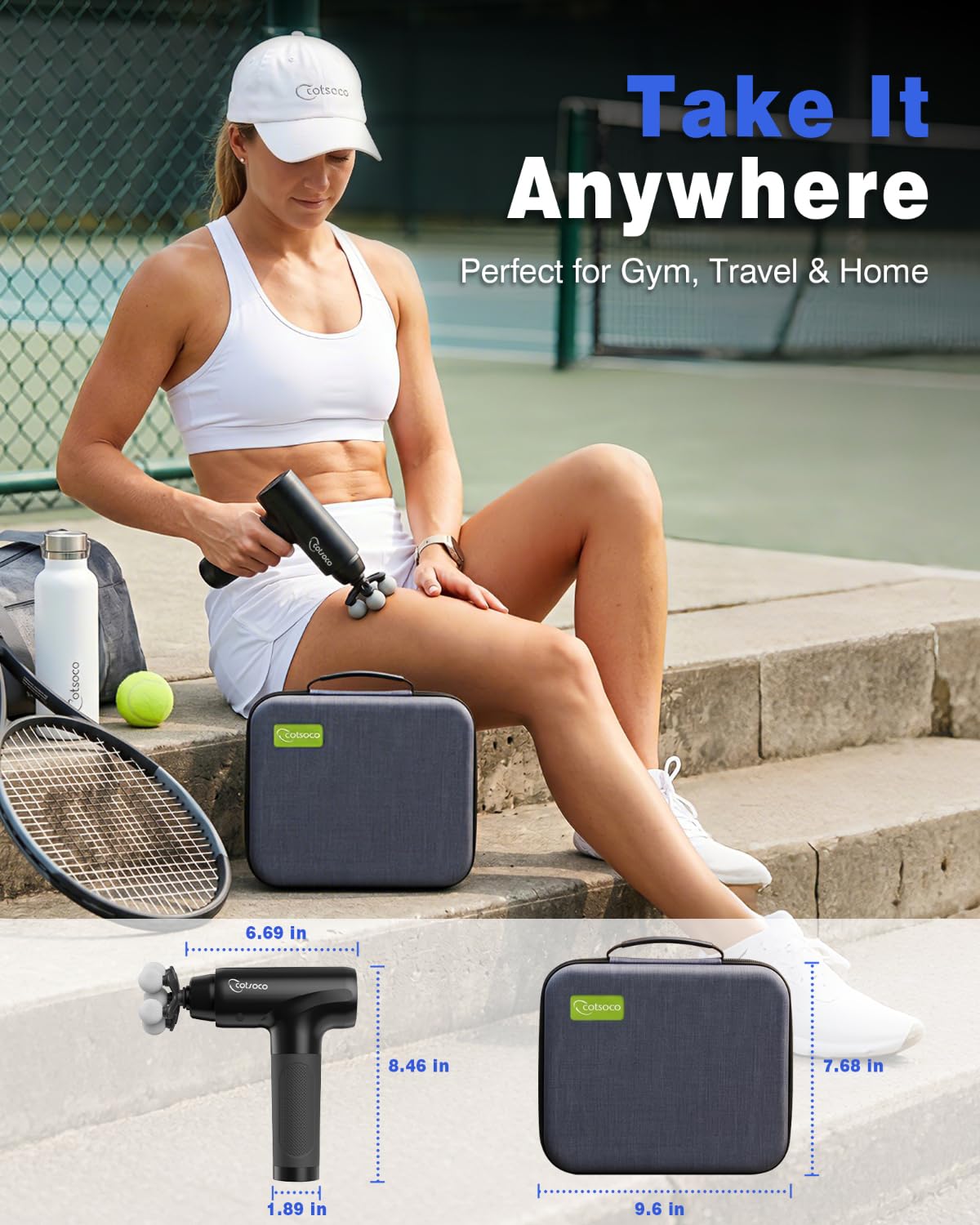cotsoco Massage Gun Deep Tissue, Percussion Massage Gun with 10 Massage Heads & 20 Speeds, Muscle Massage Gun with Large 6-Ball Head, Portable Back Massager Gun with Carry Case, Gifts for him view 8