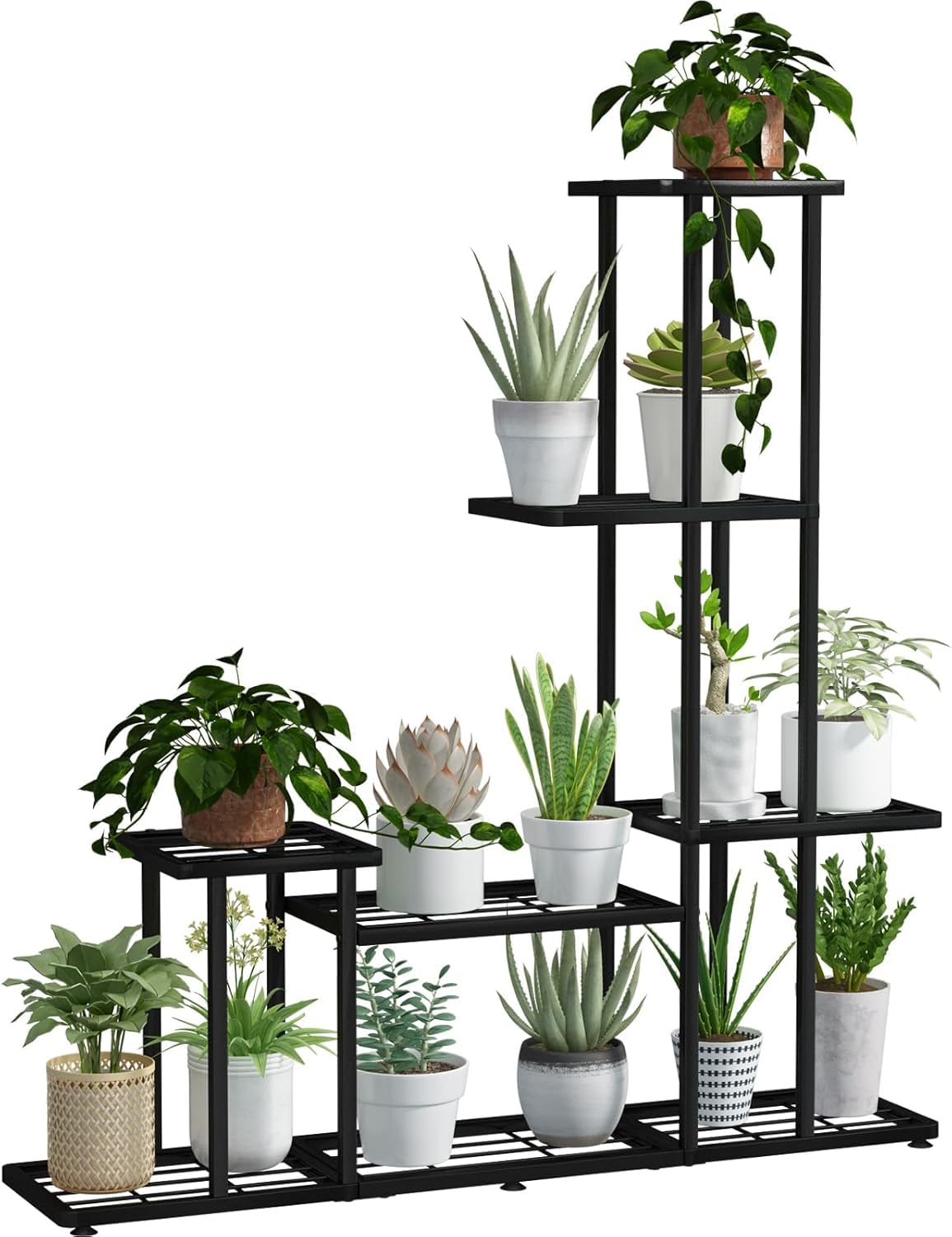 Metal Plant Stand, 5-Tiers Multifunctional Plant Stands for Indoor Outdoor, Decorative Black Steel Plant Shelf for Patio Garden Balcony and Yard, Flower Stand with 8 Rack for Home Cafe
