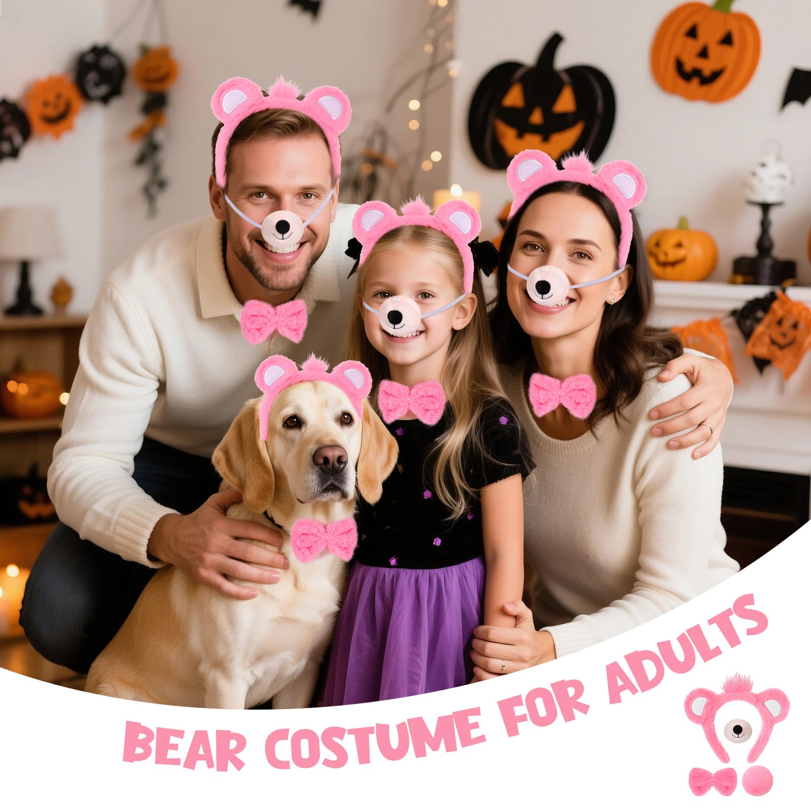 Hifot 4PCS Bear Costume Accessories, Furry Bear Ears Headband Nose Bow Tie and Tail Set - Image 4