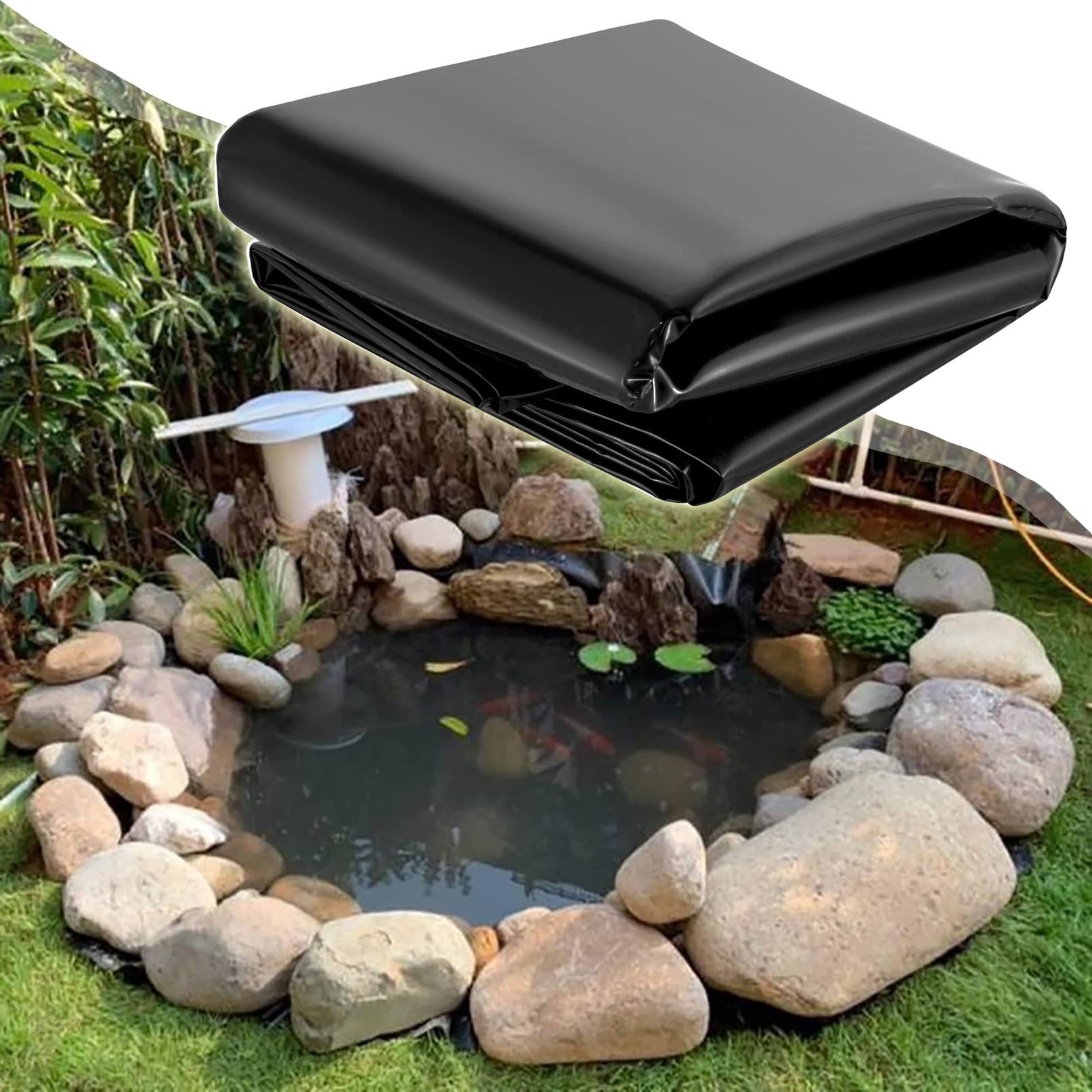 Bâche de bassin koï durable en vinyle noir de 6 x 8 m pour cascades de jardin