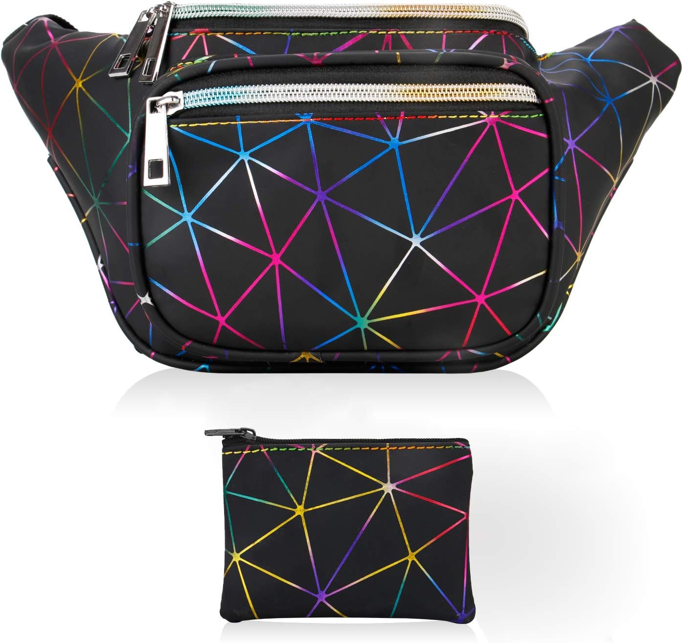 Fanny Pack, Metallic Waist Fanny Pack Holographic Bum Bag for Women Men Girls Kids，Waterproof Shiny Waist Pack Retro Neon Fanny Bag for Festival, Rave, Travel, Party, Beach, Sports, Concert