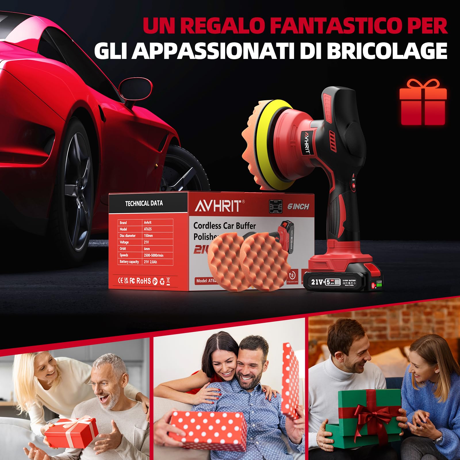 Lucidatrice Auto Senza Fili 6’’ 21V 4000mAh - Lucidatrice Orbitale Professionale con 8 Velocità,Schermo Digitale e 17 Accessori, Lucidatrici per Carrozzeria, Rimozione Graffi e Detailing